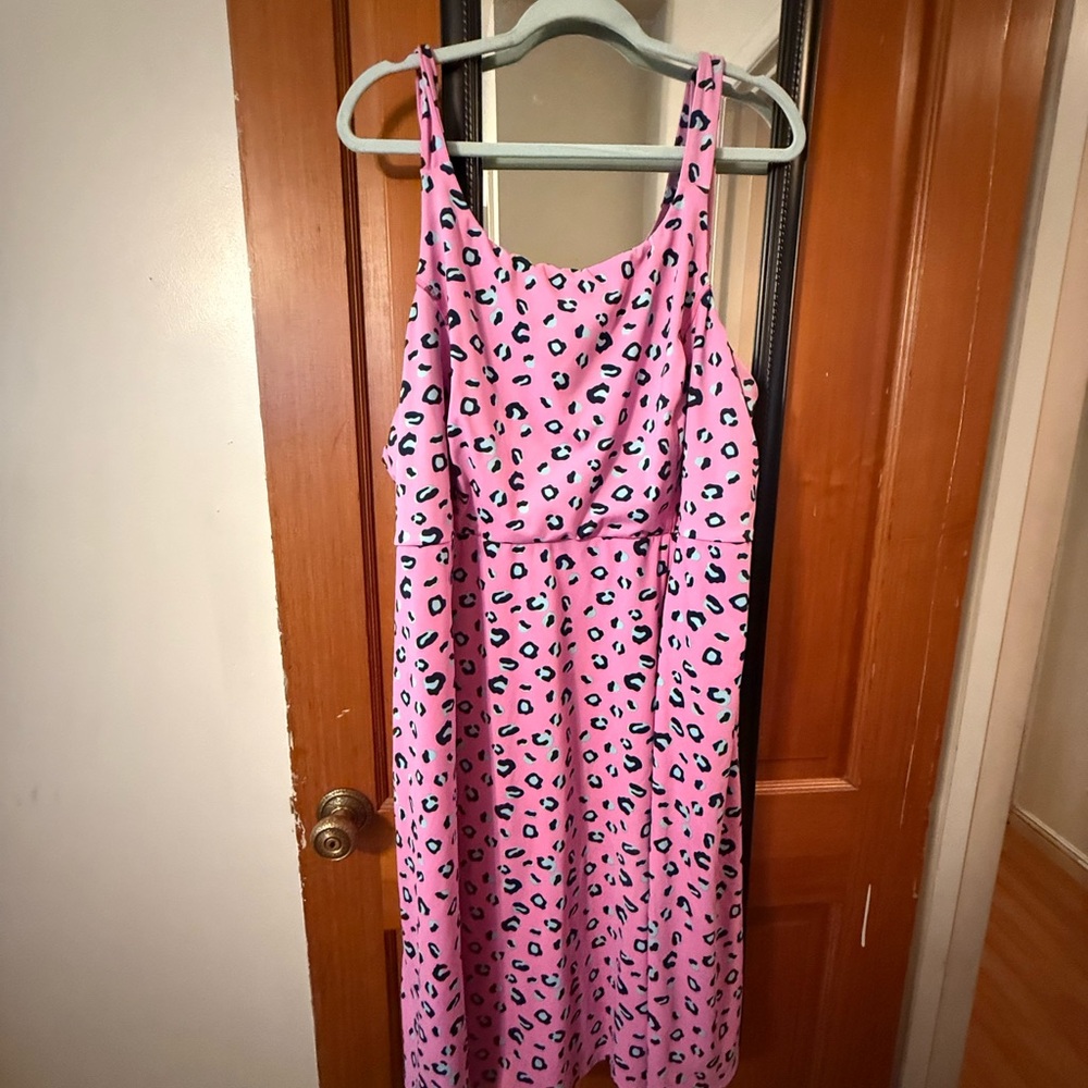 LuLaRoe Pink Leopard Midi Dress with Black & White Spots